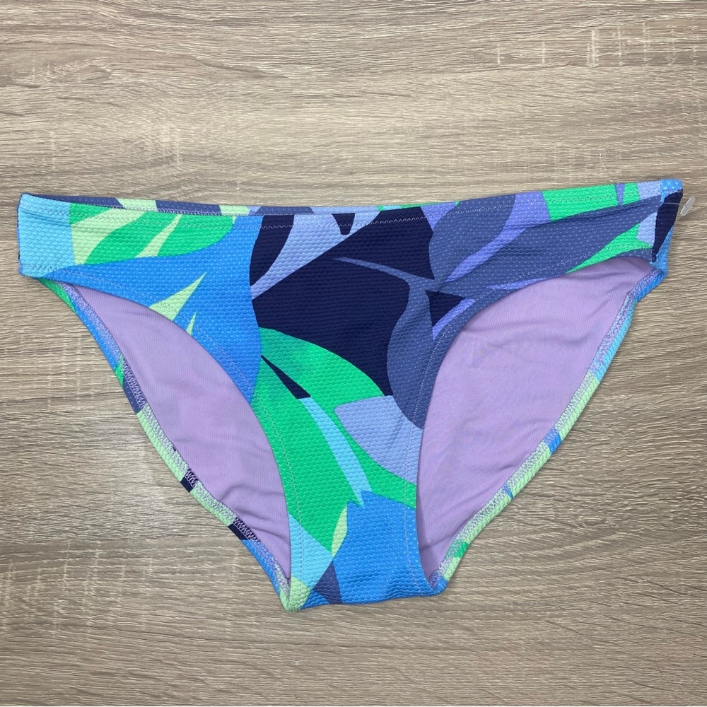 Aerie Blue Green Leaves Print Bikini Bottom Size S NWOT